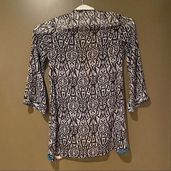 V By Eva Black White Beaded  Kimono Size Large - Picture 4 of 11